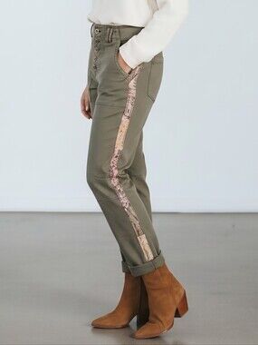 Anthropologie Olive Green  Button-FlyJeans with Side Embroidered Patch 28